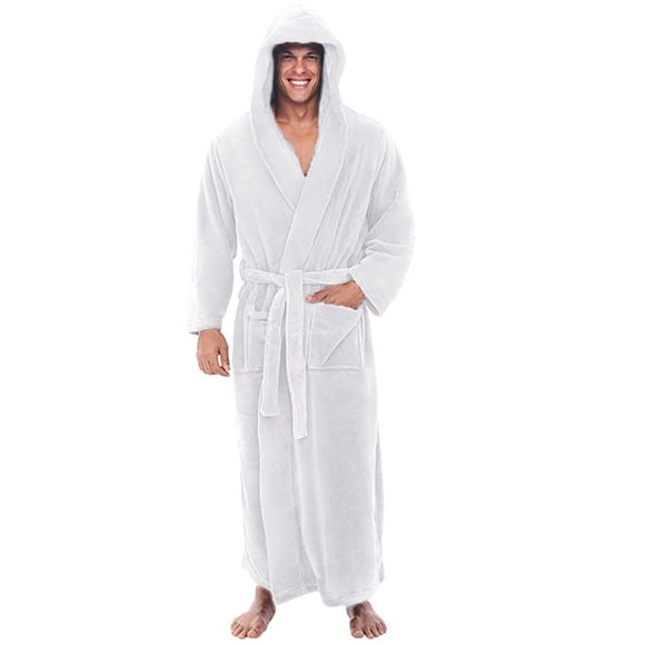 Men's Bathrobe , Plus Size Long Shawl Collar Terry Cloth Robe with Pockets, Soft Absorbent Hotel Style Spa Robe for Lounging and After Shower White 5XL