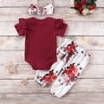 thumbnail image 4 of Lovebay Newborn Baby Girls Solid Romper Floral Pants Headband Outfits Set 0-18 Months, 4 of 8