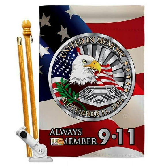 Breeze Decor BD-PA-HS-111063-IP-BO-D-US13-BD 28 x 40 in. Always Remember Americana Patriotic Impressions Decorative Vertical Double Sided House Flag Set & Pole Bracket Hardware