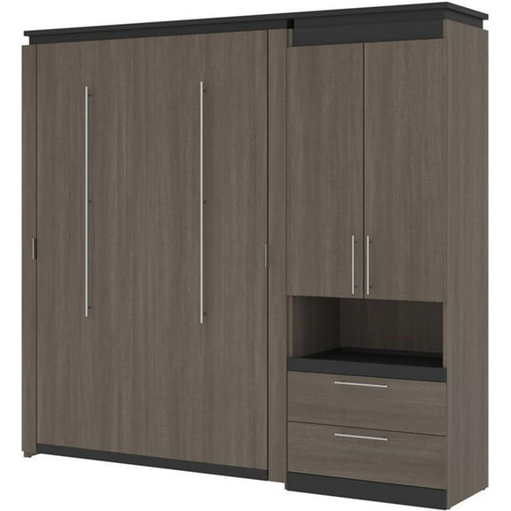 Atlin Designs 89" Full Murphy Bed with Storage Cabinet in Bark Gray