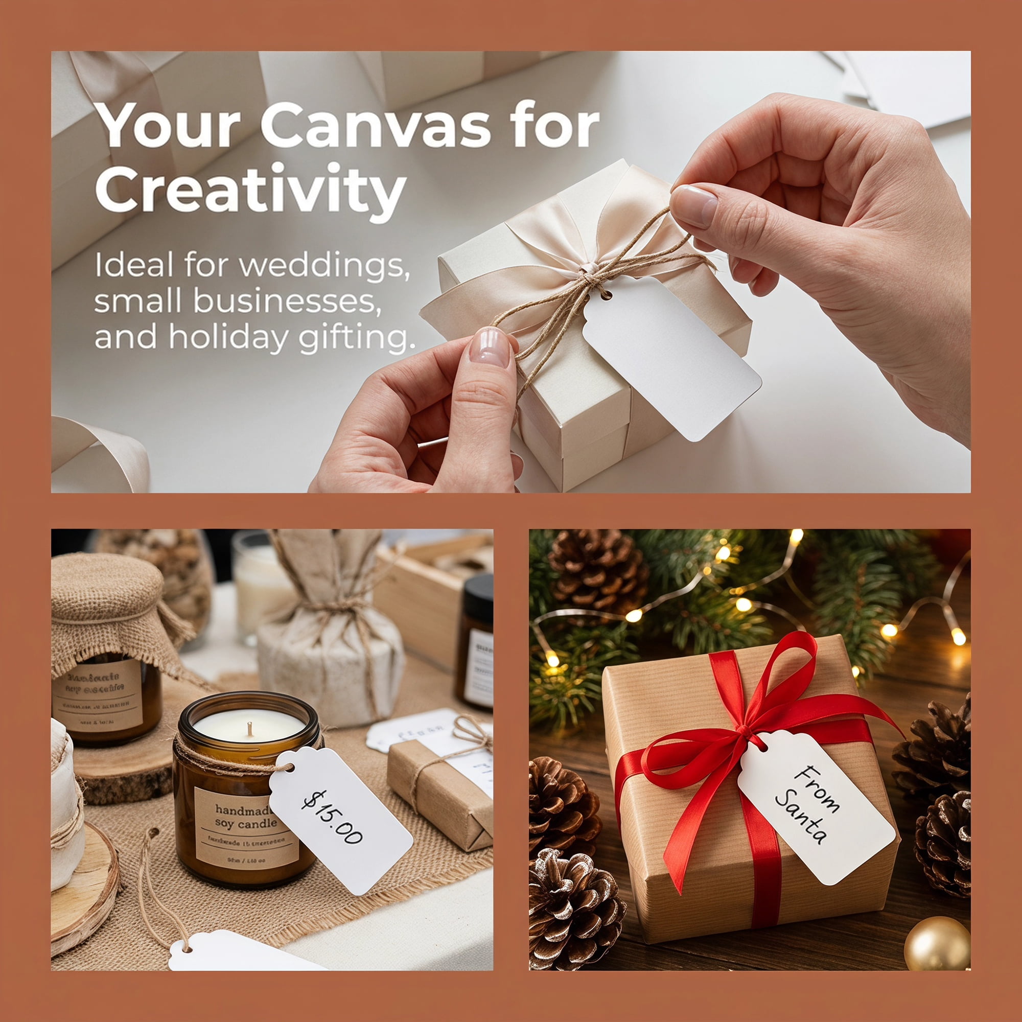 Unique Bargains Paper Gift Tags with Natural Twine for All Occasions 1.2" x 2" White