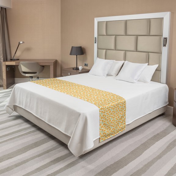 Fruits Bed Runner, Repeating Layout of Pears Freshly Picked Juicy and Healthy, Decorative Accent Bedding Scarf for Hotels Homes and Guestrooms, King, Pale Orange Lime Green, by Ambesonne