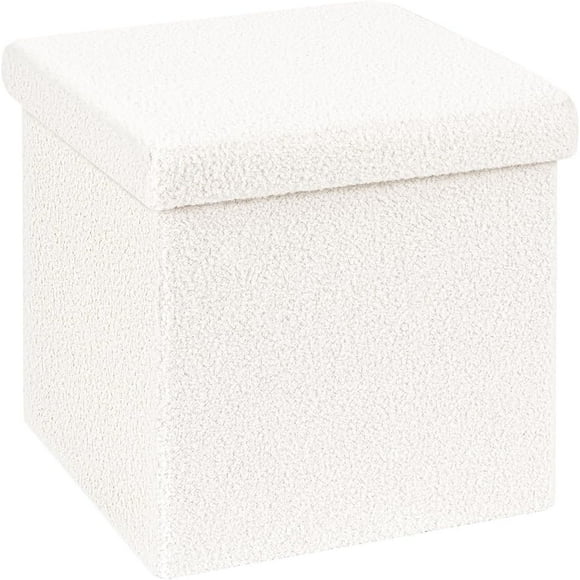 wqlpp-Storage Ottoman Cube Small Sherpa Ottoman Foot Rest, Foldable Boucle Ottomans, Faux Teddy Fur, Cream White 12.6"x12.6"x12.6"