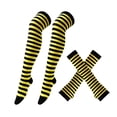 thumbnail image 3 of WHEANG Halloween Socks Gloves Set Classic Solid Striped Over The Knee Socks Fingerless Gloves Set Halloween Christmas Party Costume Accessory One Size Yellow, 3 of 4