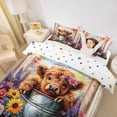 thumbnail image 3 of jejeloiu Cute Brown Highland Cow Duvet Cover Set Kids,Rustic Farm Colorful Floral Bedding Full,Reversible,3pcs(No Comforter), 3 of 6
