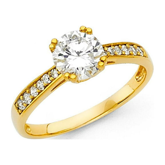 14k Solid Yellow Italian Gold Double Prong Round CZ 1.25 ct Wedding Ring