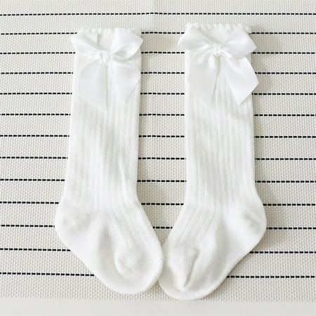 

New Kids Toddlers Girls Big Bow Knee High Long Soft Cotton Lace Baby Socks Kids White One Size