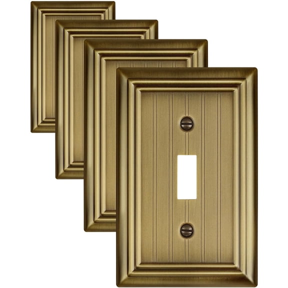 4-Pack Antique Brass Light Switch Cover Plates, Classic Beadboard Switch Plate Covers, Durable Metal, 3.15''*4.88'', Midsize