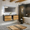 thumbnail image 2 of Eviva Vienna 75 inch Oak Black Wall Mount Bathroom Vanity with Black Integrated Acrylic Sinks, 2 of 7