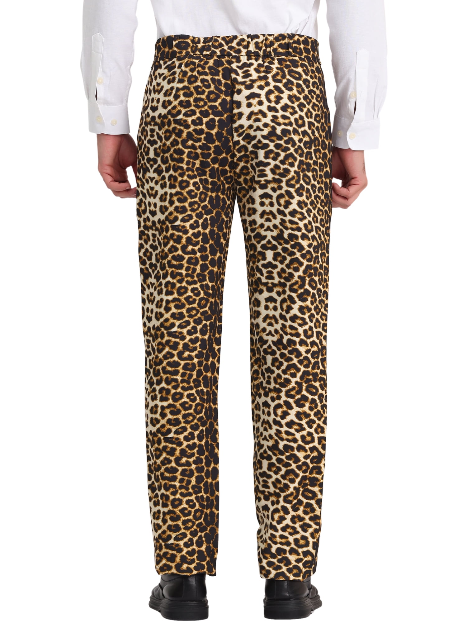 Unique Bargains Men's Animal Printed Flat Front Zipper Closure Party Prom Dress Pants 34 Leopard Print