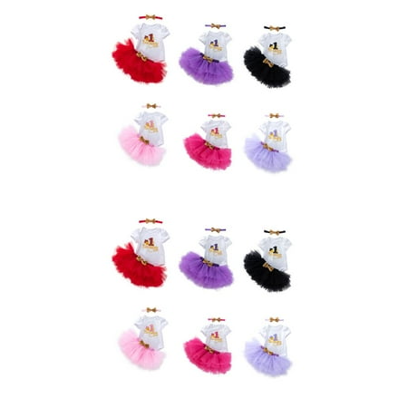

wrea2pcs Newborn Baby Girl First 1st Birthday Skirt Set Summer Short Sleeve Romper Tutu Skirt Headband Infant Suit