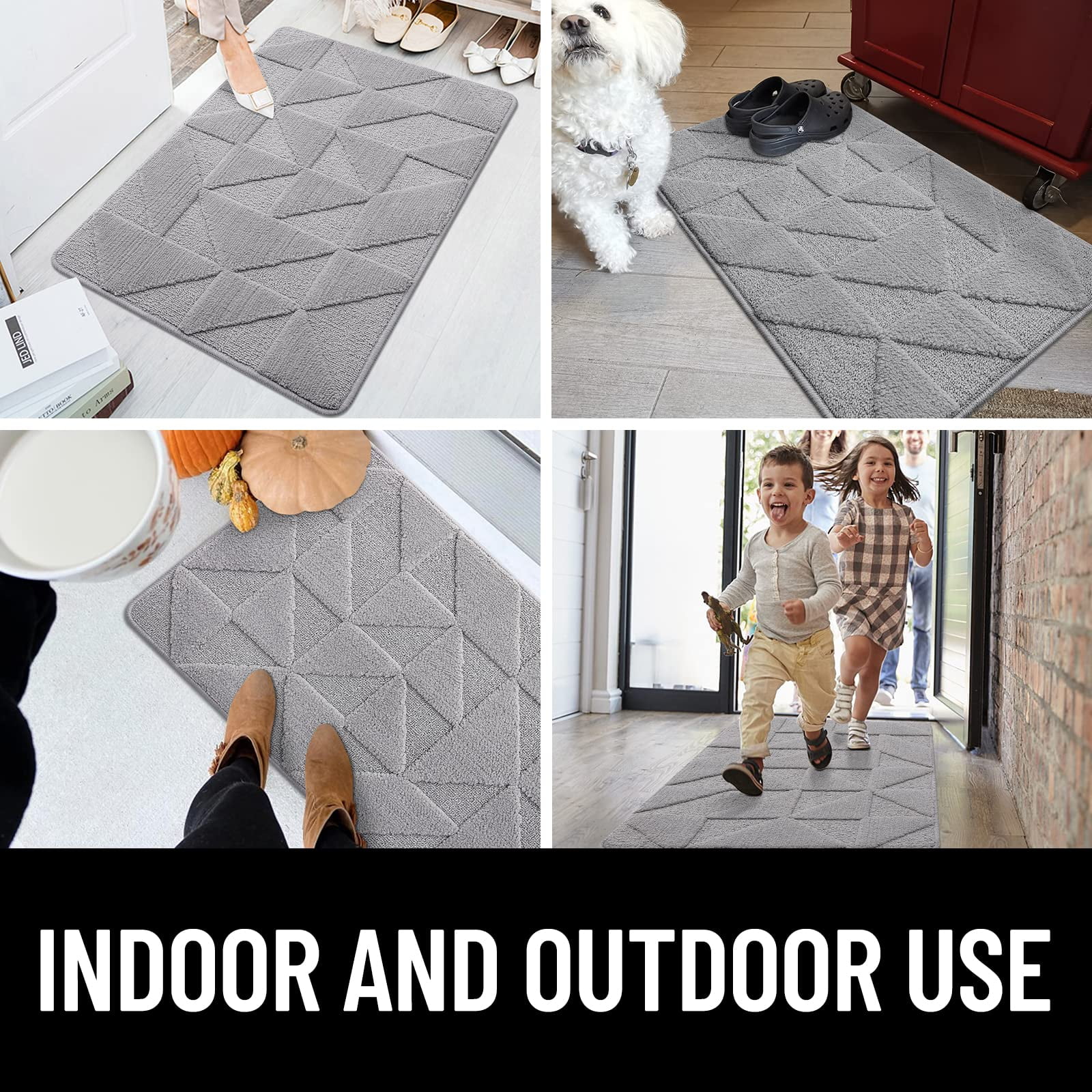 Buganda Indoor Doormats, Absorbent Trapper Dirt Door Mats, Non Slip Low Profile Inside Doormats for Entryway, 20x32, Grey