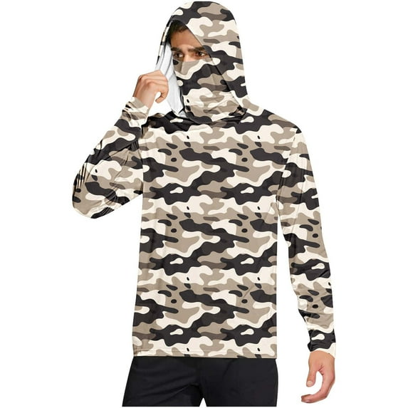 Yaoyar Men's UV Sun Protection Hooded Camo Shirts Long Sleeve Quick-Dry Outdoor T-Shirt Cooling Hoodies