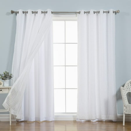 Best Home Fashion Coco Check Sheer and Nordic White Mix & Match Curtain Set - Set of
