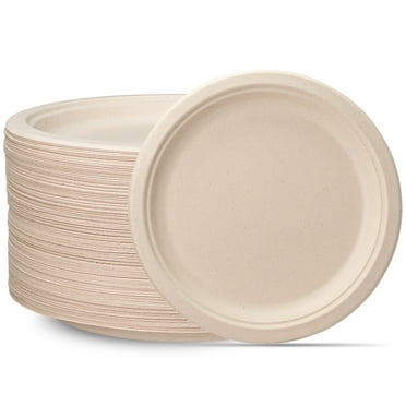 GUSTO 10 Inch Paper Plates Heavy Duty Compostable Plates, 125-Pack