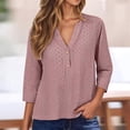 thumbnail image 2 of CONROSES Mothers Day Gift Women's 3/4 Sleeve T-Shirts V Neck Jacquard Loose Fit Summer Tee Blouses for Lady, 2 of 5