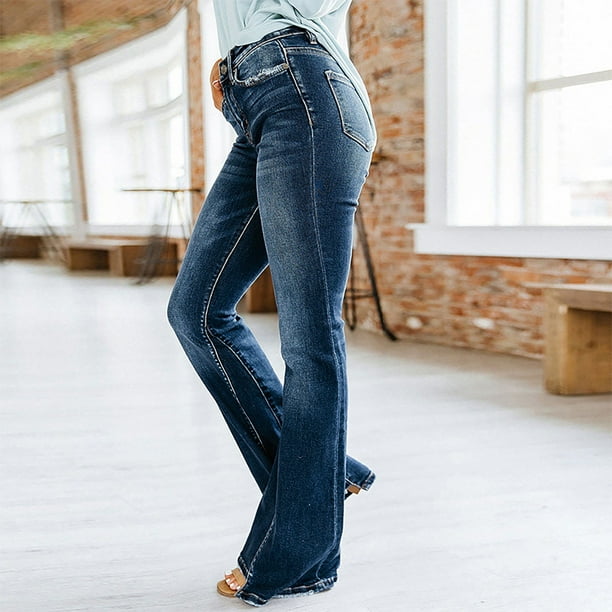 SMihono Linen Pants Women Fashion Plus Size Casual Loose Women's Casual  Elastic Bell-bottoms Solid Button Splicing Full Length Pants Jeans Wide Leg
