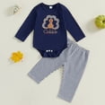 thumbnail image 4 of GYRATEDREAM Newborn Baby Boy Girl Thanksgiving Day Outfit Infant Long Sleeve Turkey Print Romper Bodysuit Top Pant Set 2Pcs Toddler Fall Winter Clothes Blue for 0-18 Months, 4 of 8