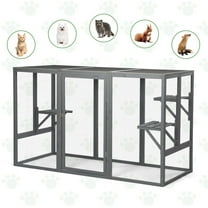 NALYL 43.5"H Large Wooden Cat Enclosure Catio Cage with 3 Platforms - Outdoor Weather-Resistant Cat Run House, Natural Fir Wood Construction, Escape-Proof Wire Mesh, Lockable Double Doors