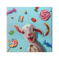 Stupell Industries Happy Sheep with Candy Animals & Insects Painting Gallery Wrapped Canvas Print Wall Art, 17 x 17