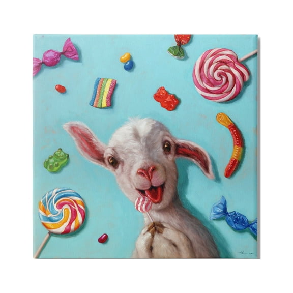 Stupell Industries Happy Sheep with Candy Animals & Insects Painting Gallery Wrapped Canvas Print Wall Art, 17 x 17