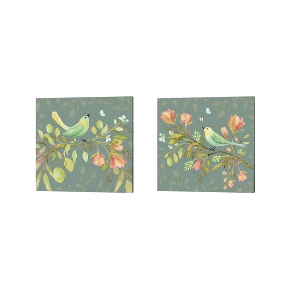Metaverse Yachal Design 'Bird in Wildflower Garden' Canvas Art (Set of 2)
