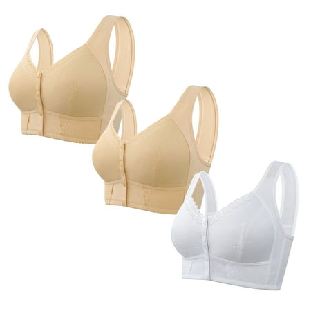 Black of Friday Deal Clearance Staron 3PC Everyday Bras Women No Underwire Front Closure Bra Stretch Comfortable Bra Wireless Soft Smoothing Bras Large Size Bra