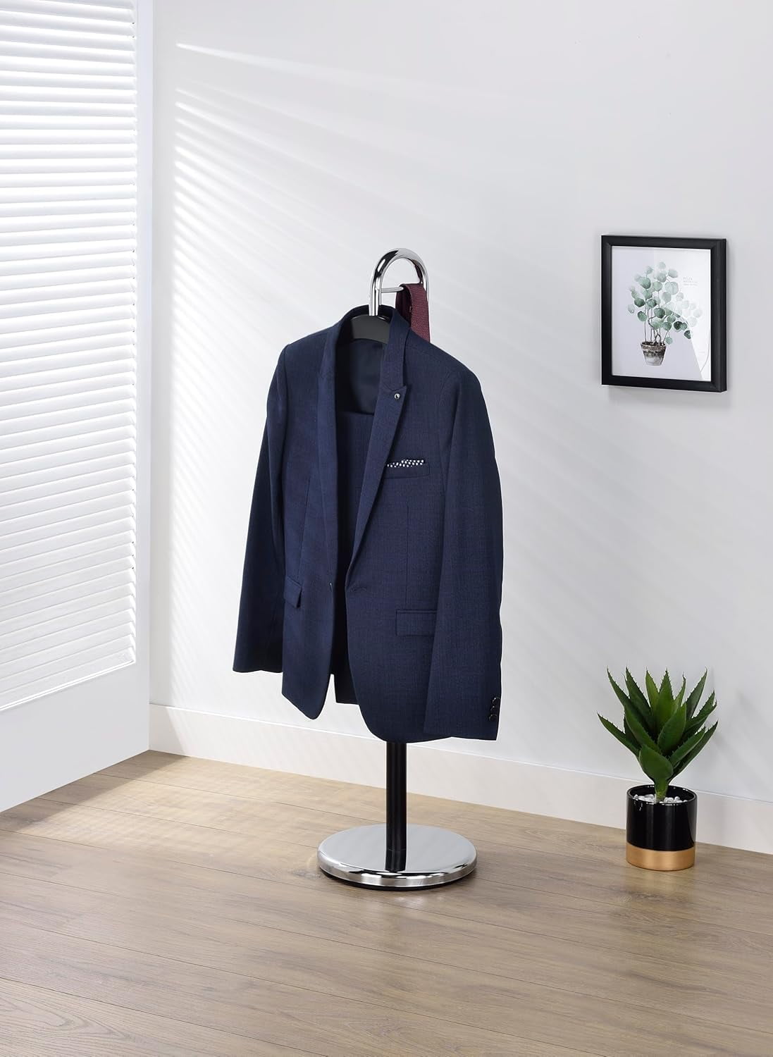 Proman Proudcts Amber Valet Stand Coat Rack Organizer with Hanger, Trouser Bar, Black