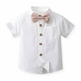 thumbnail image 4 of Solid Color Toddler Outfits Top and Top Children Boys Gentleman Clothing Sets Short Sleeve Plaid Bowtie Shirts+Suspenders Shorts Toddler Boy Casual Suits Pink Children’s Holiday Dress Outfits, 4 of 9