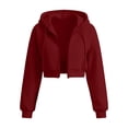 thumbnail image 4 of KHONTS Zip up Crop Hoodie for Women Cropped Casual Hooded Sweatshirts Workout Long Sleeve Drawstring Jacket Tops XL, 4 of 4