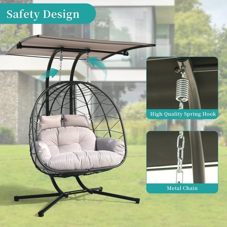 FKSLIFE Double Hanging Wicker Egg Swing Chair, Indoor