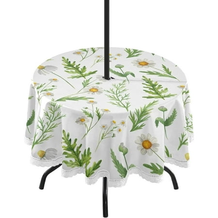 

Hyjoy Wildflowers Round Tablecloth 60 Waterproof Spillproof Polyester Fabric Table Cover with Zipper Umbrella Hole for Outdoor Patio Garden Dining Party