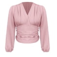 thumbnail image 6 of Long Sleeve Shirts For Women Waistline V Neck Sleeve Sleeve Solid Color Ruffled T Top Womens Long Sleeve Tops, 6 of 7