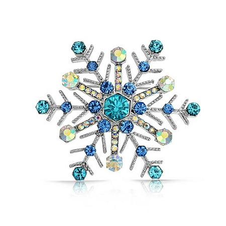 Large Multi Crystal Large Multi Blue Winter Snowflake Brooch Pin For Women Crystal Holiday Winter Rhodium Plated Alloy ()