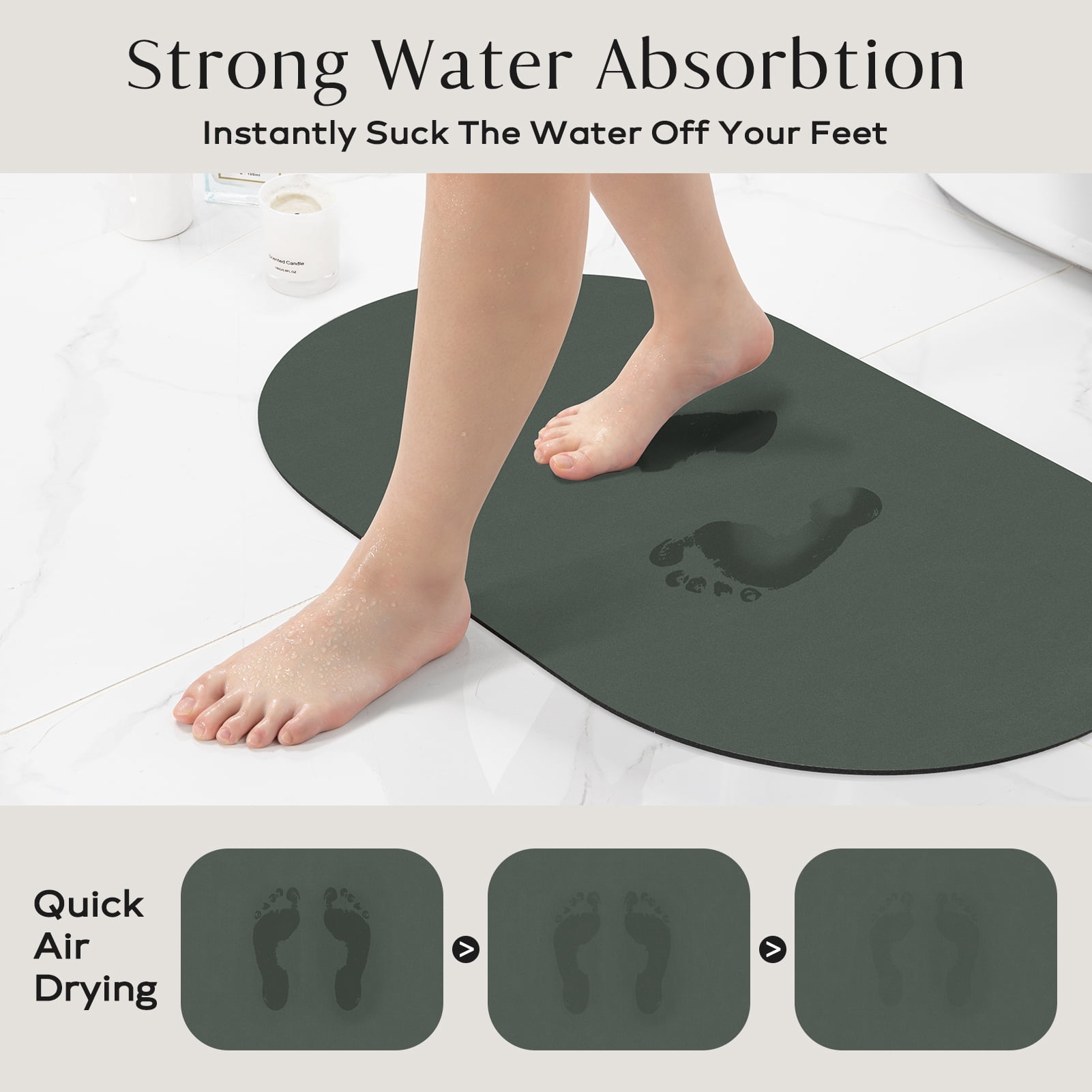 Phantoscope 2-Piece Diatomite Stone Bath Mat Set, Quick-Dry Non-Slip Bathroom Rugs, Dark Gray, 17 x 24 in and 20 x 32 in