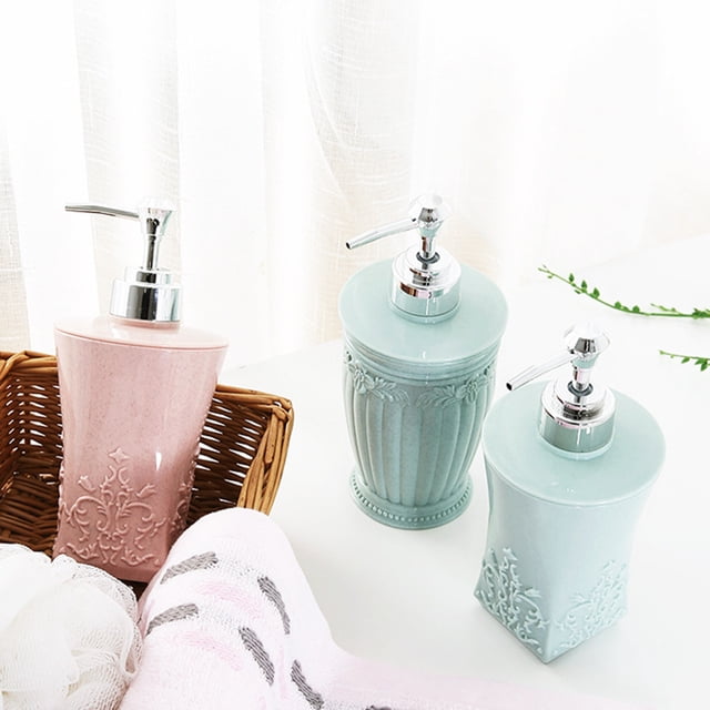 MasteelfCA 400ML Round Carved Refillable Empty Plastic Pressing Container Bottles Cream Lotion Dispenser for Shower Gel Hand Washer DIY