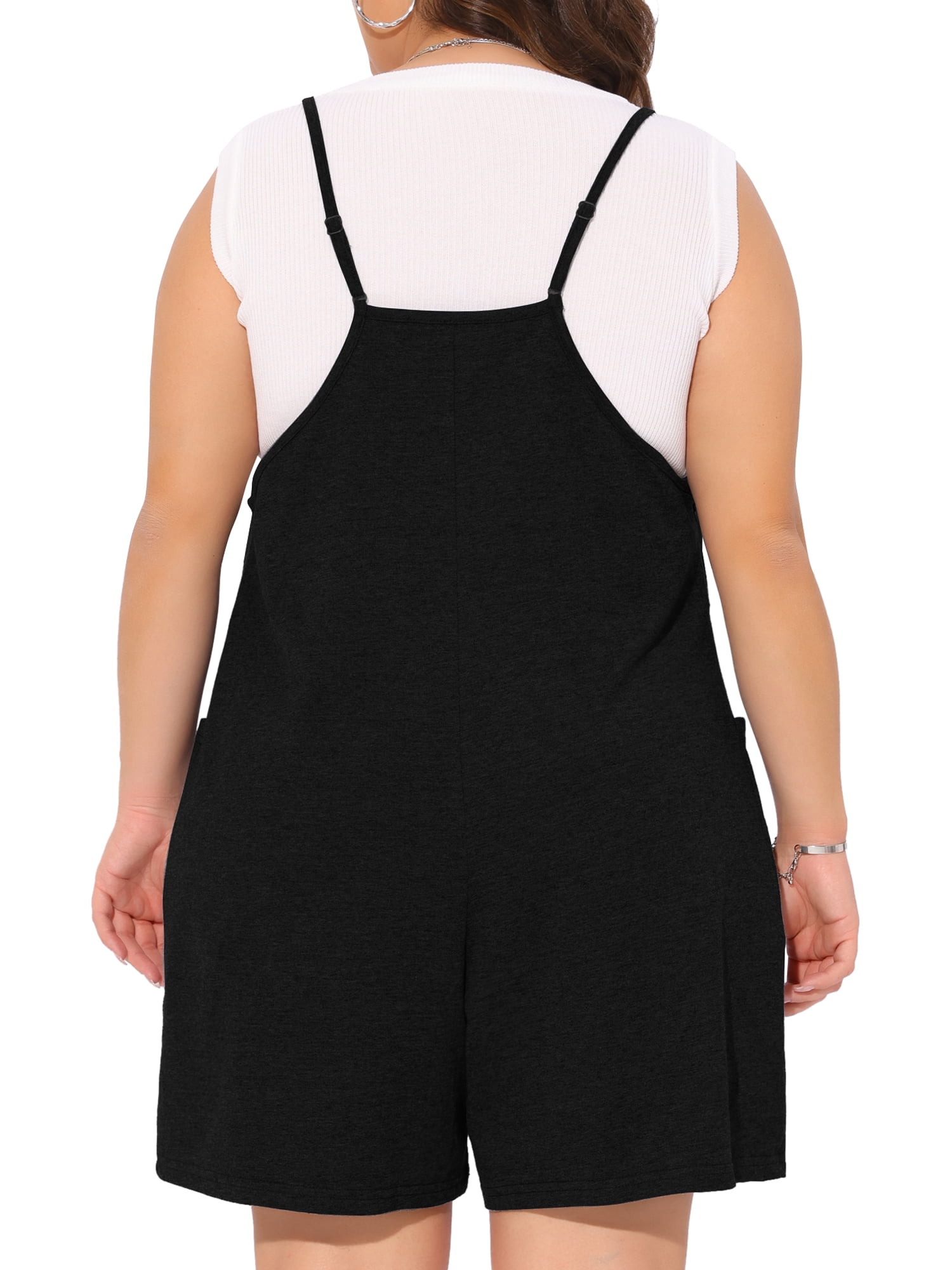 DARING DIVA Women's Plus Summer Casual Sleeveless Spaghetti Strap Romper 4X Black