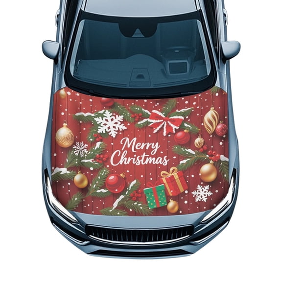 POLERO Auto Protector Car Hood Cover for Van Sedans SUV, Washable Car Hood Cover Protector, Anti-Fade Merry Christmas Pattern Car Hood Bonnet Protector