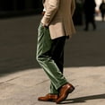 thumbnail image 5 of Men's British Style Velvet Suit Pants, Straight Leg Retro Dress Trousers with Expandable Elastic Waist and Pockets, Business Casual Office Pants for Daily Wear Blackish Green L, 5 of 8