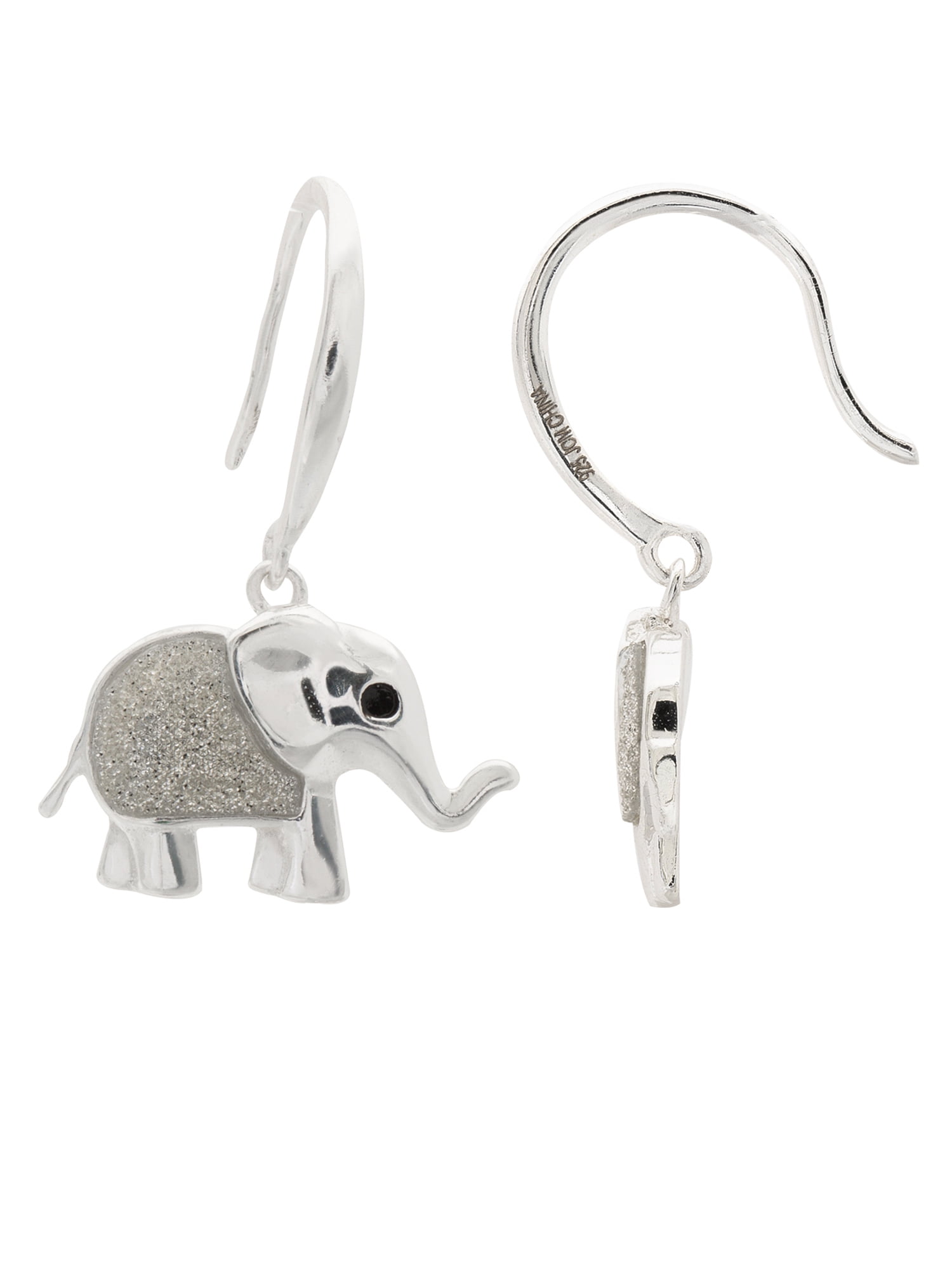 Brilliance Fine Women's Sterling Silver Elephant Glitter Paper Dangle Earrings