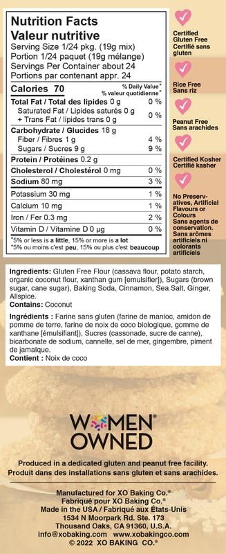 XO Baking Co. Gluten Free Gingerbread Gourmet Cookie Mix; Non-GMO, No Preservatives, No Artificial Flavors or Colors, 16.8oz