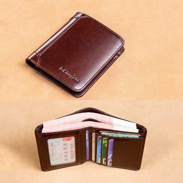 Ciaoed Men RFID Blocking Secure Wallet Fashion Vintage Purses Genuine Leather Tri-fold Wallet Short Wallet - Brown