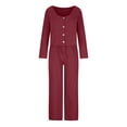 thumbnail image 4 of Women Fall Fashion Casual 2 Piece Outfit Cotton Linen Long Sleeve Button V Neck Crop Tops Wide Leg Pants Sets Loungewear, 4 of 6