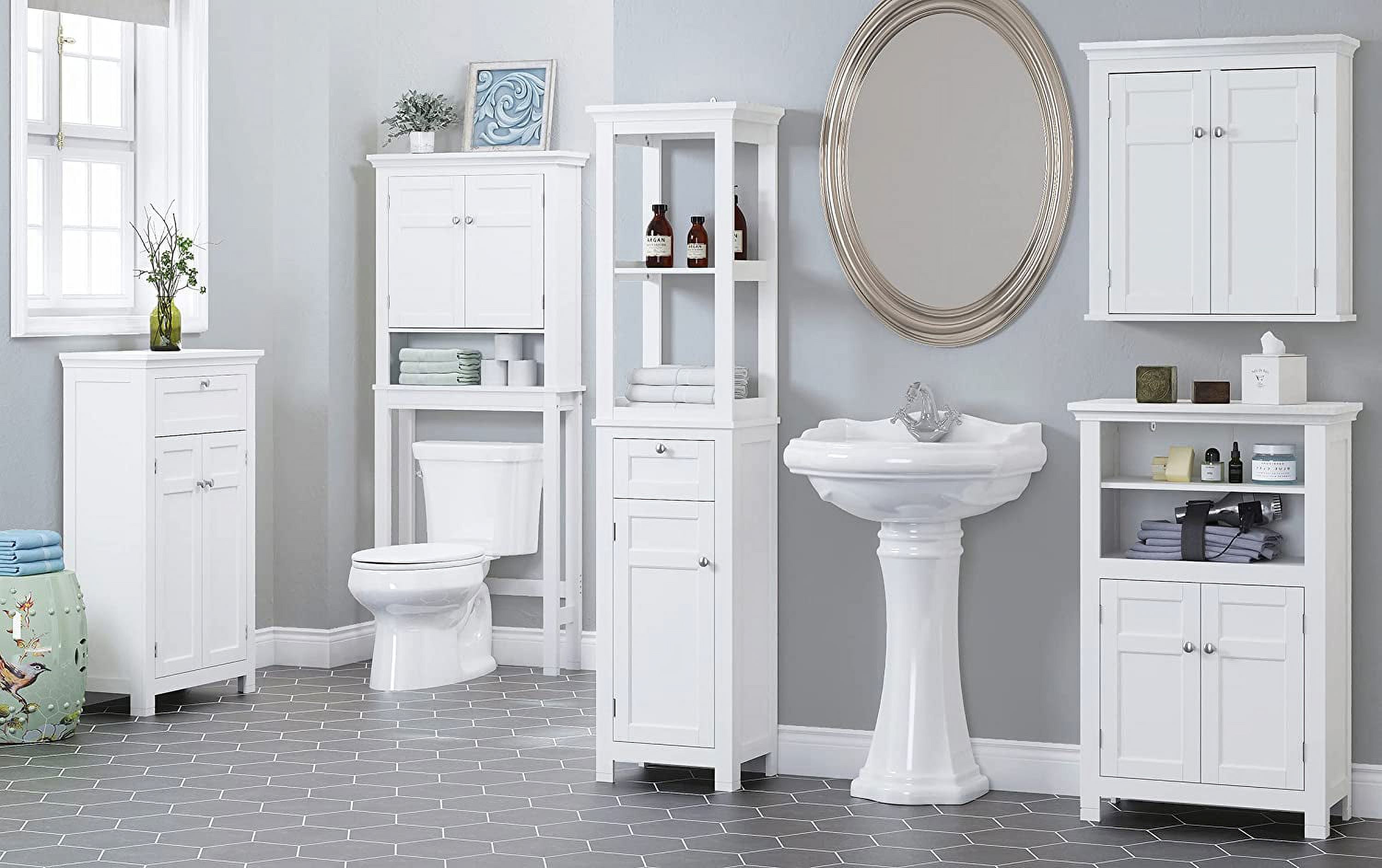 Spirich Over-the-Toilet Storage Cabinet with Adjustable Shelf, Space-Saving Bathroom Organizer, White