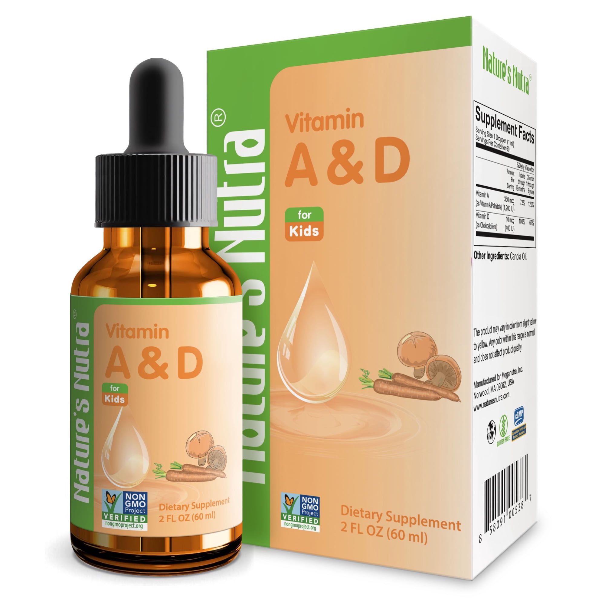 Nature's Nutra Vitamin A&D, Premium Liquid Vitamin A, Vitamin D for Baby, Infant, Kids and Children, NON-GMO, 2 Fl Oz (60ml)