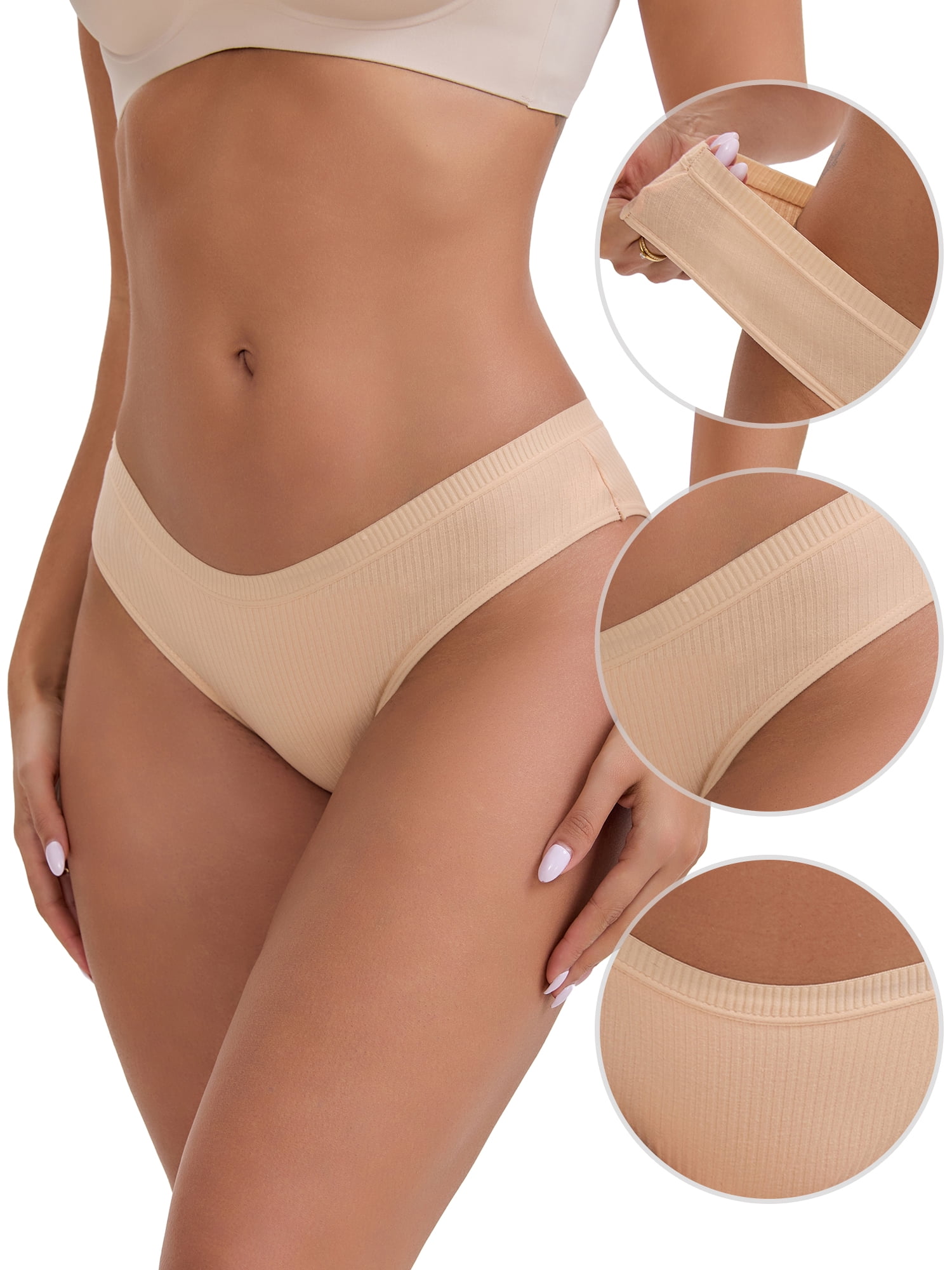 DARING DIVA Women's Cotton Underwear Basic Briefs 5Pcs M Beige