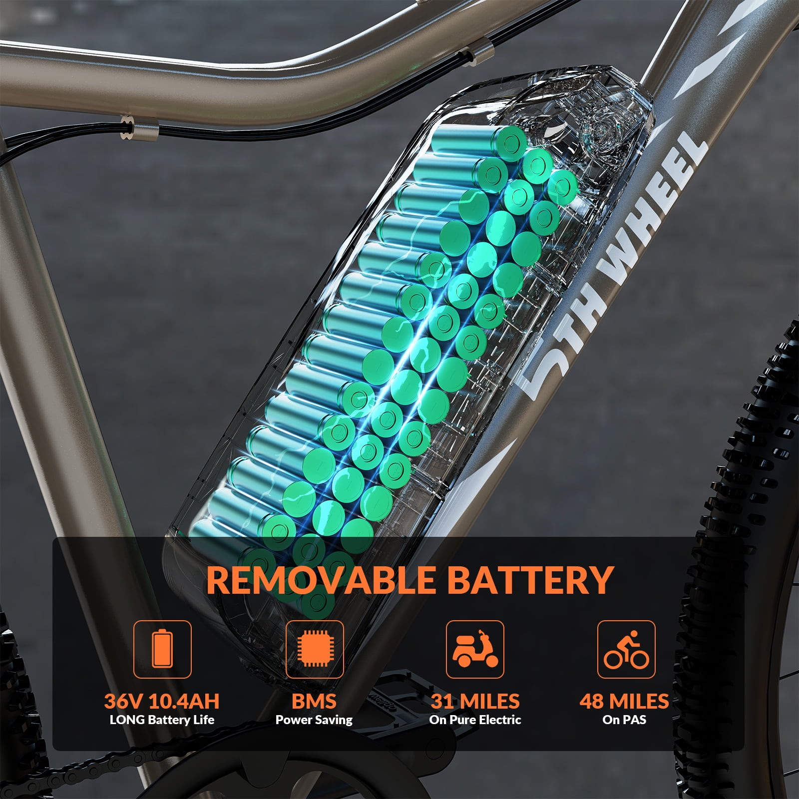 5TH WHEEL WLB17 26" Electric Bike for Adult, 500W Peak Electric Bike with 36V 10.4Ah Removable Battery, Electric Bicycle with 7 Speed, UL2849