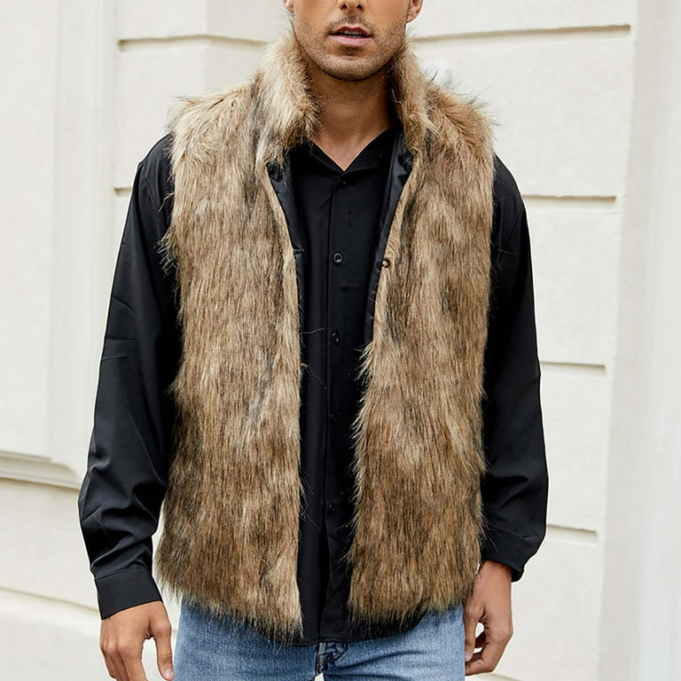 jjayotai Mens Faux Fur Vest, Winter Warm Short Coat Fluffy