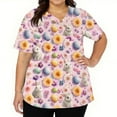 thumbnail image 3 of LTTVQM Women's Easter Scrub Tops 2026 Rabbit Eggs Graphic Happy Short Sleeve Clothes Loose Fit V Neck Holiday Shirts with Pockets Pink 4XL, 3 of 5
