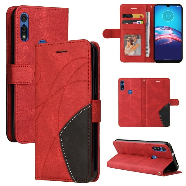Étui pour Motorola Moto E 2020 Portefeuille en Cuir Livre à Rabat Folio Support Vue Couverture - Rouge